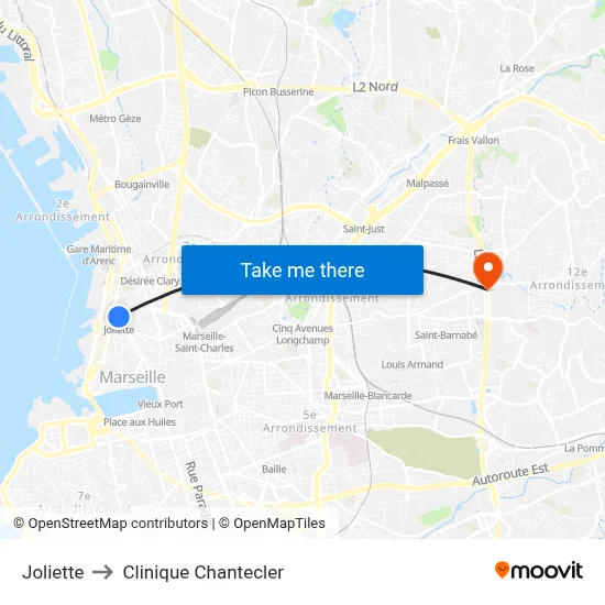 Joliette to Clinique Chantecler map