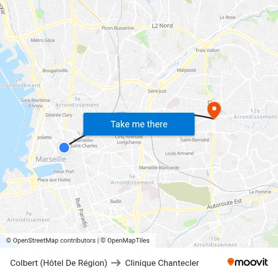 Colbert (Hôtel De Région) to Clinique Chantecler map