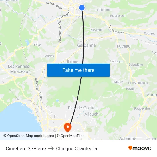 Cimetière St-Pierre to Clinique Chantecler map