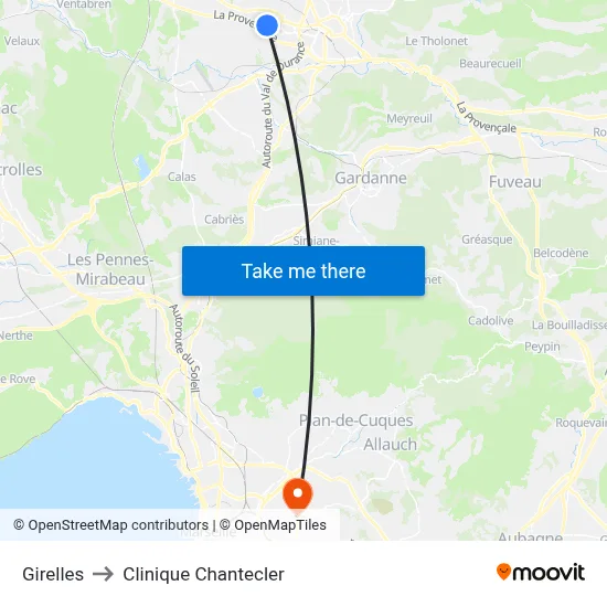 Girelles to Clinique Chantecler map