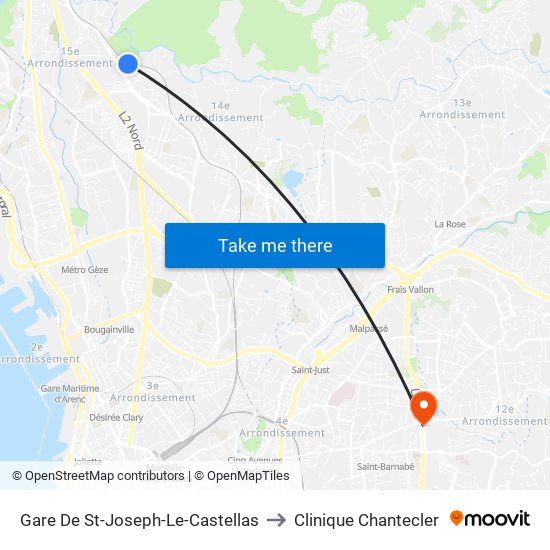 Gare De St-Joseph-Le-Castellas to Clinique Chantecler map