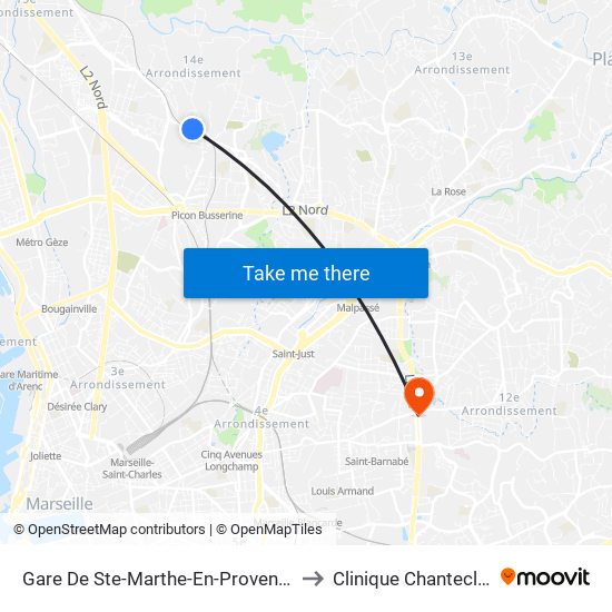Gare De Ste-Marthe-En-Provence to Clinique Chantecler map