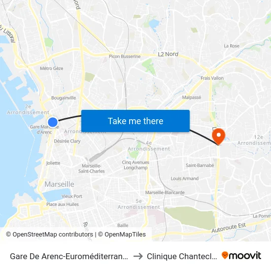 Gare De Arenc-Euroméditerranée to Clinique Chantecler map