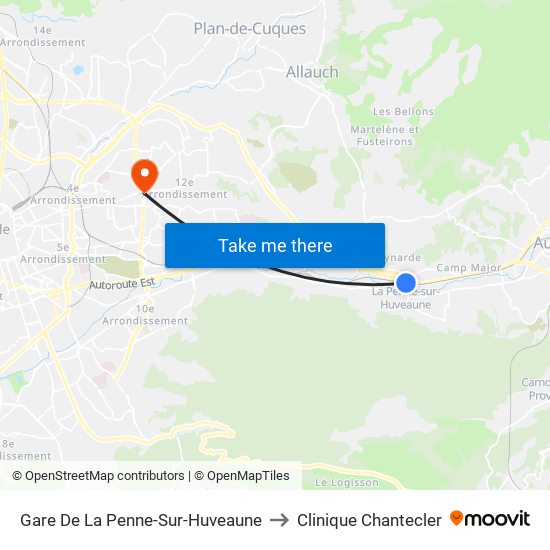 Gare De La Penne-Sur-Huveaune to Clinique Chantecler map