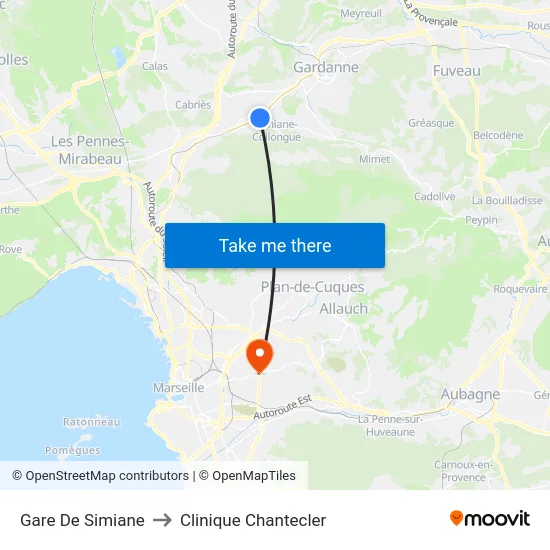 Gare De Simiane to Clinique Chantecler map