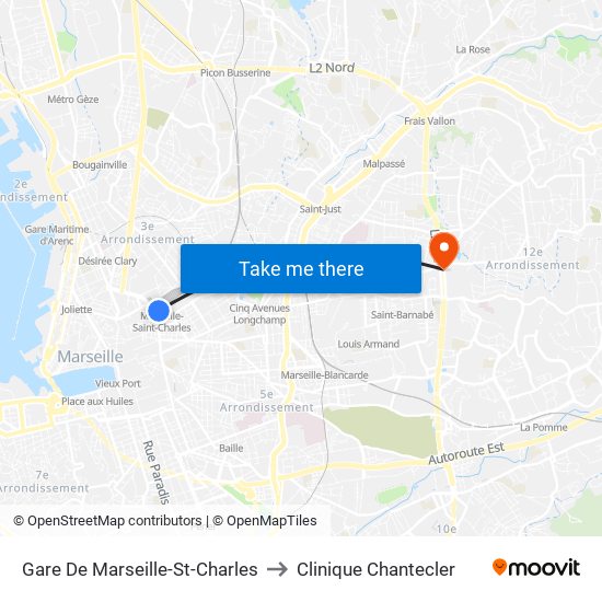 Gare De Marseille-St-Charles to Clinique Chantecler map