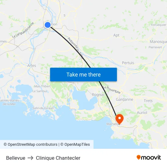 Bellevue to Clinique Chantecler map