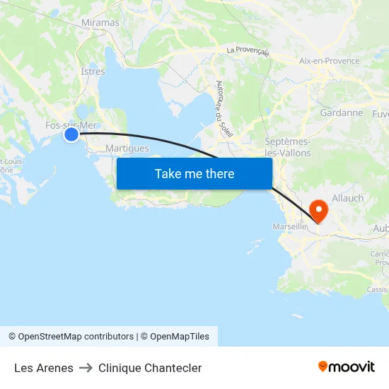Les Arenes to Clinique Chantecler map