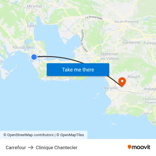 Carrefour to Clinique Chantecler map