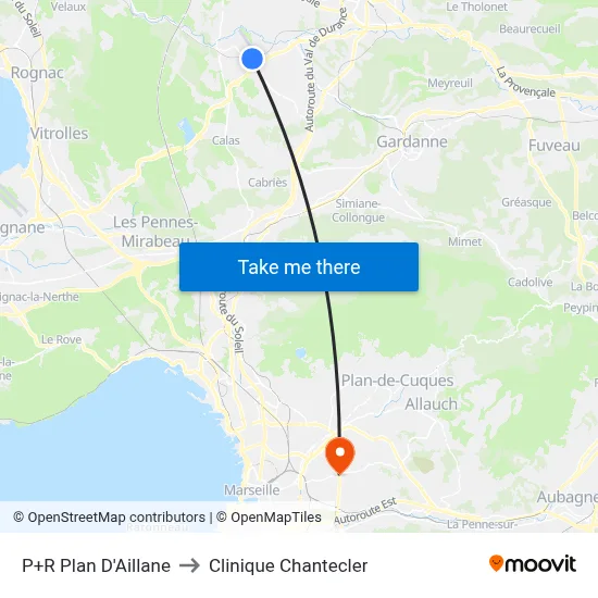 P+R Plan D'Aillane to Clinique Chantecler map