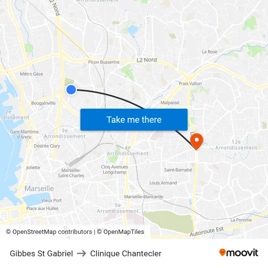 Gibbes St Gabriel to Clinique Chantecler map