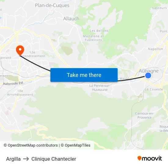 Argilla to Clinique Chantecler map