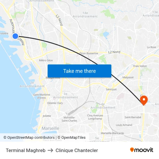 Terminal Maghreb to Clinique Chantecler map