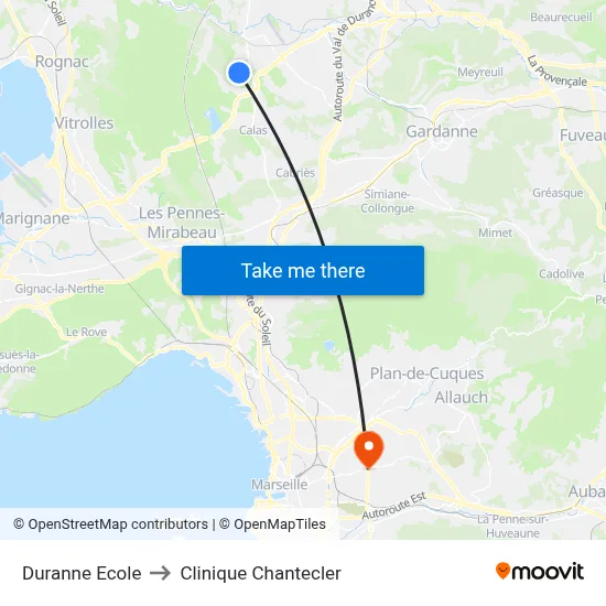 Duranne Ecole to Clinique Chantecler map