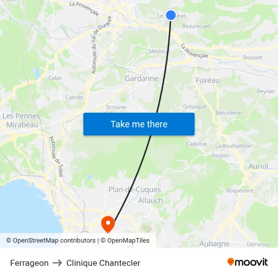 Ferrageon to Clinique Chantecler map