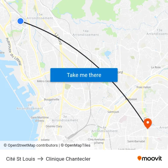 Cité St Louis to Clinique Chantecler map