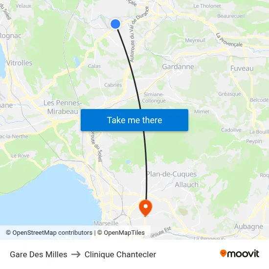 Gare Des Milles to Clinique Chantecler map