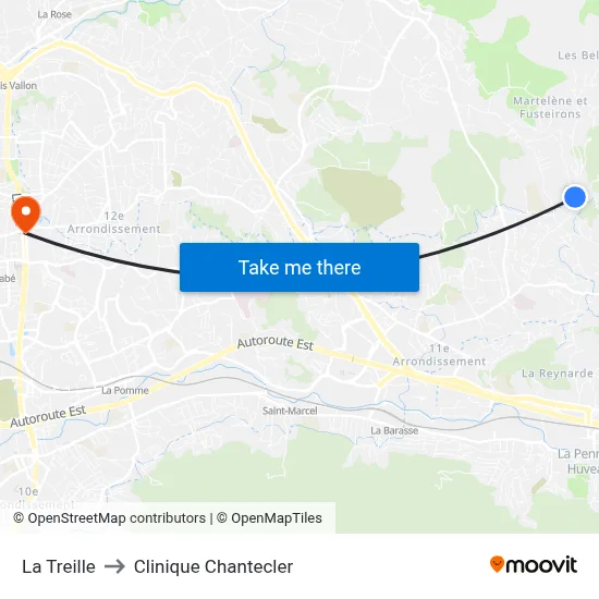 La Treille to Clinique Chantecler map