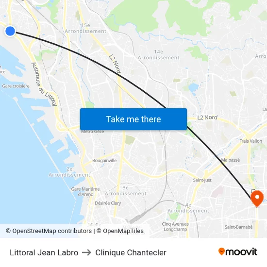 Littoral Jean Labro to Clinique Chantecler map
