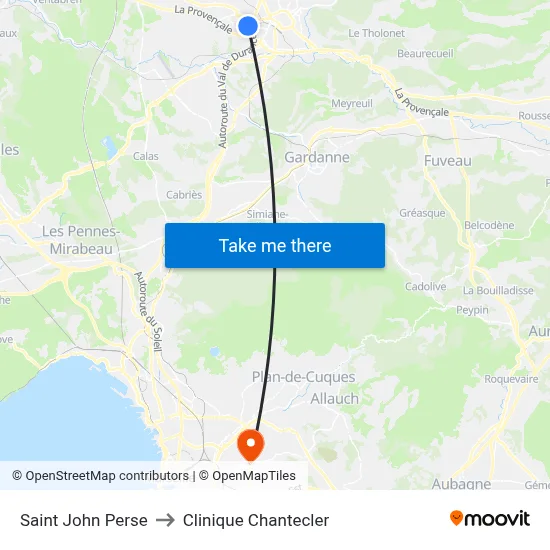 Saint John Perse to Clinique Chantecler map