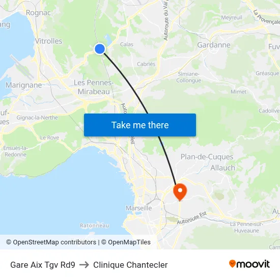 Gare Aix Tgv Rd9 to Clinique Chantecler map