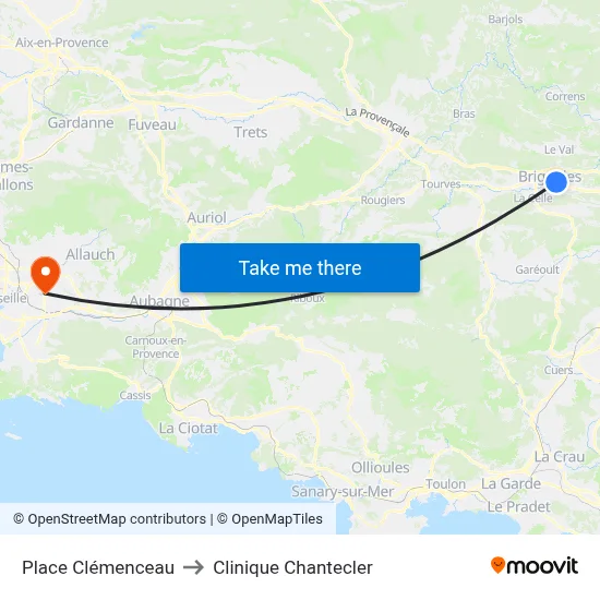 Place Clémenceau to Clinique Chantecler map