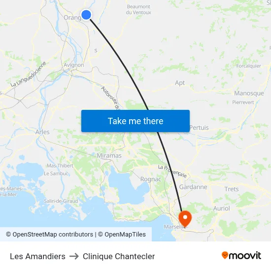 Les Amandiers to Clinique Chantecler map
