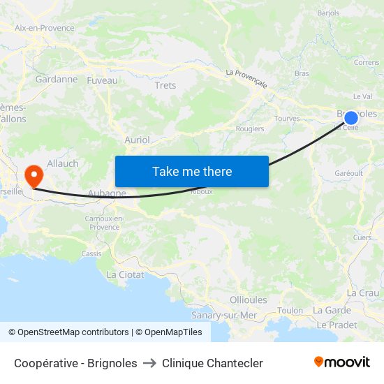 Coopérative - Brignoles to Clinique Chantecler map