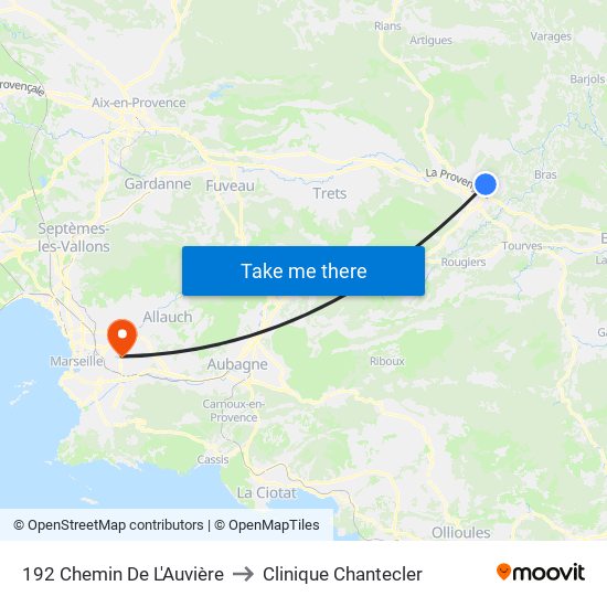 192 Chemin De L'Auvière to Clinique Chantecler map