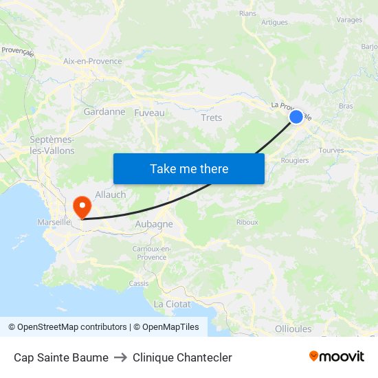Cap Sainte Baume to Clinique Chantecler map