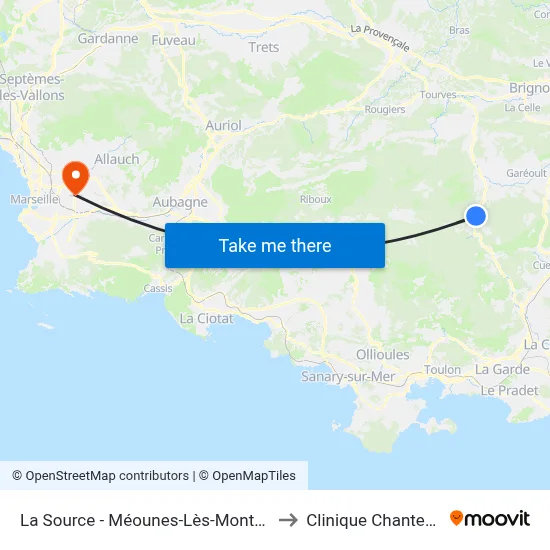 La Source - Méounes-Lès-Montrieux to Clinique Chantecler map