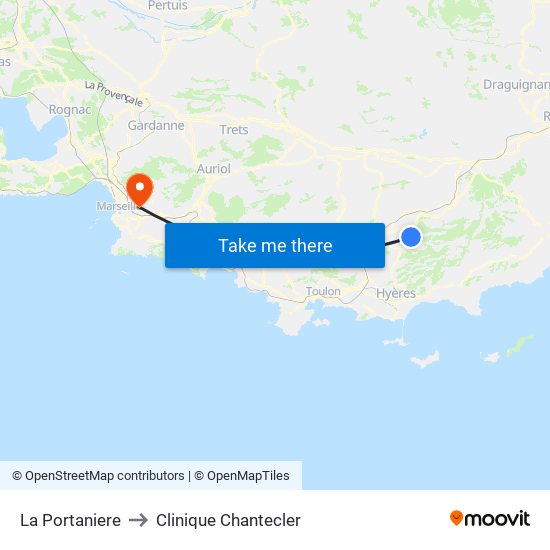 La Portaniere to Clinique Chantecler map