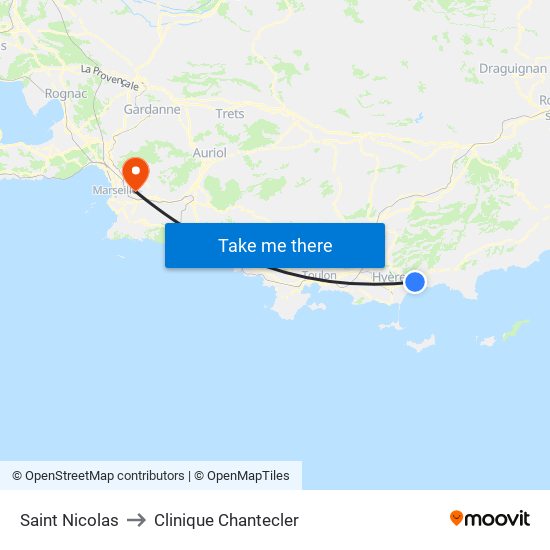 Saint Nicolas to Clinique Chantecler map