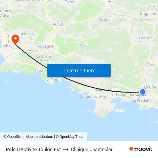 Pôle D'Activité Toulon Est to Clinique Chantecler map