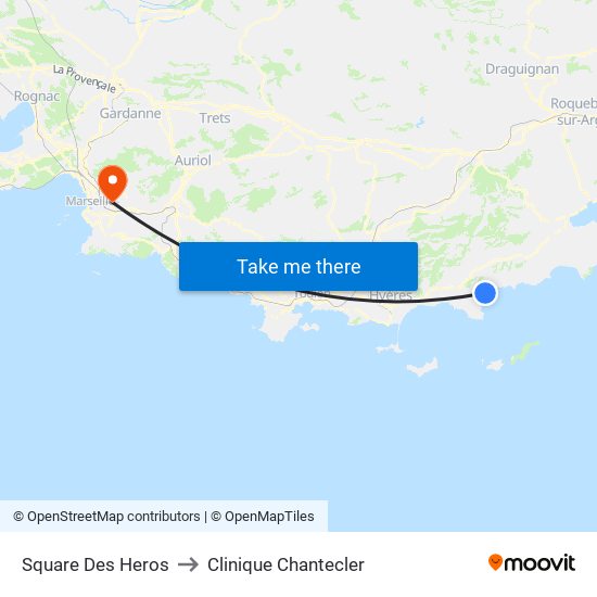 Square Des Heros to Clinique Chantecler map