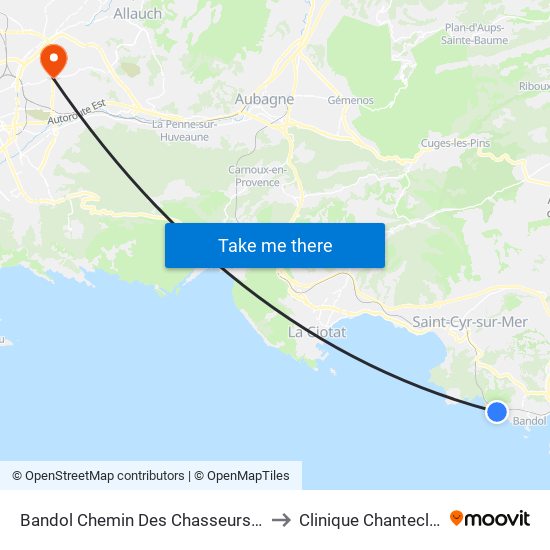 Bandol Chemin Des Chasseurs O to Clinique Chantecler map