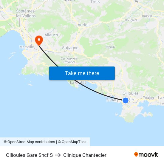 Ollioules Gare Sncf S to Clinique Chantecler map