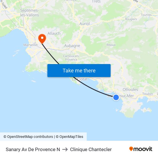 Sanary Av De Provence N to Clinique Chantecler map