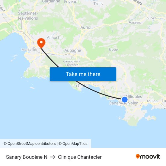 Sanary Boucène N to Clinique Chantecler map