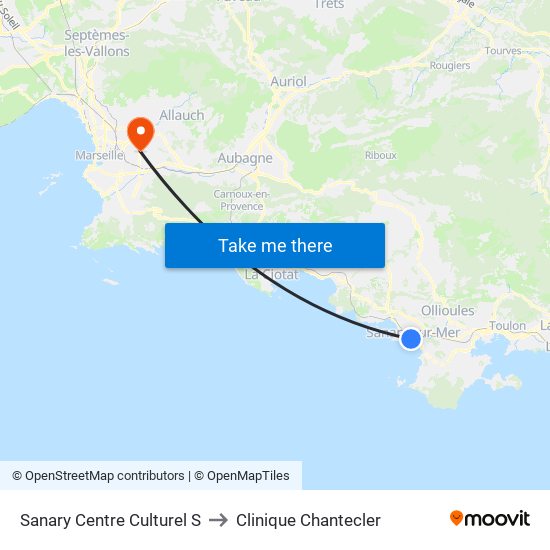 Sanary Centre Culturel S to Clinique Chantecler map