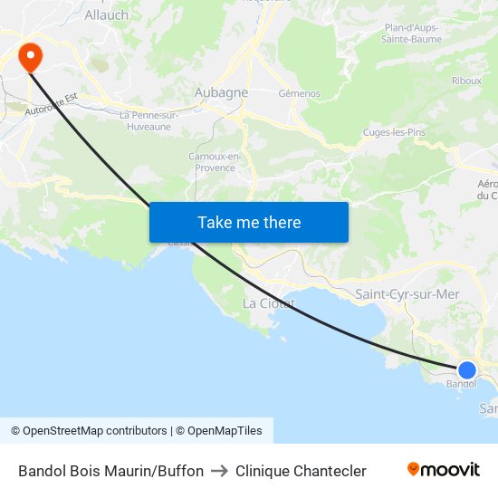 Bandol Bois Maurin/Buffon to Clinique Chantecler map