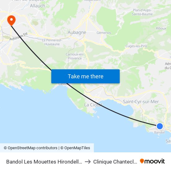 Bandol Les Mouettes Hirondelles to Clinique Chantecler map