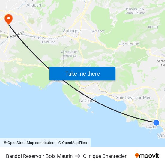 Bandol Reservoir Bois Maurin to Clinique Chantecler map