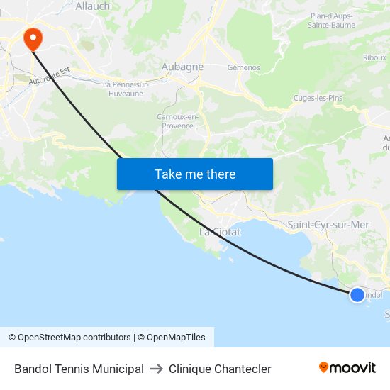 Bandol Tennis Municipal to Clinique Chantecler map