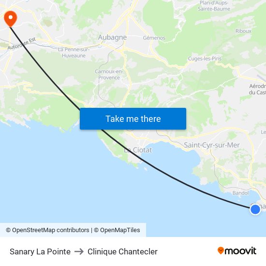 Sanary La Pointe to Clinique Chantecler map