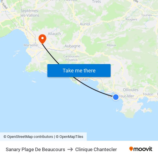 Sanary Plage De Beaucours to Clinique Chantecler map