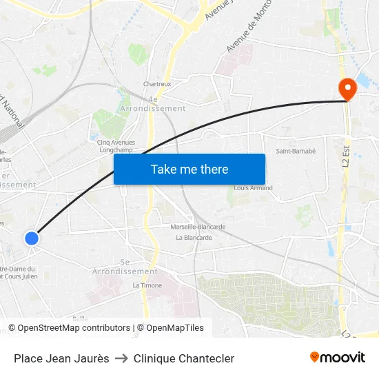 Place Jean Jaurès to Clinique Chantecler map