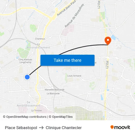 Place Sébastopol to Clinique Chantecler map