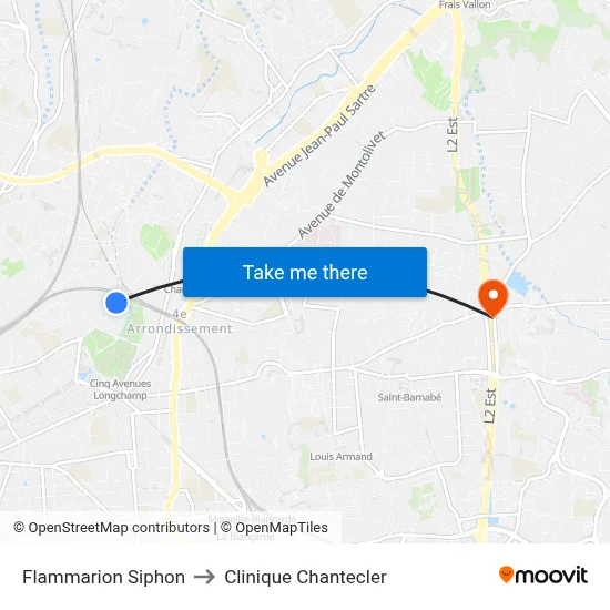 Flammarion Siphon to Clinique Chantecler map