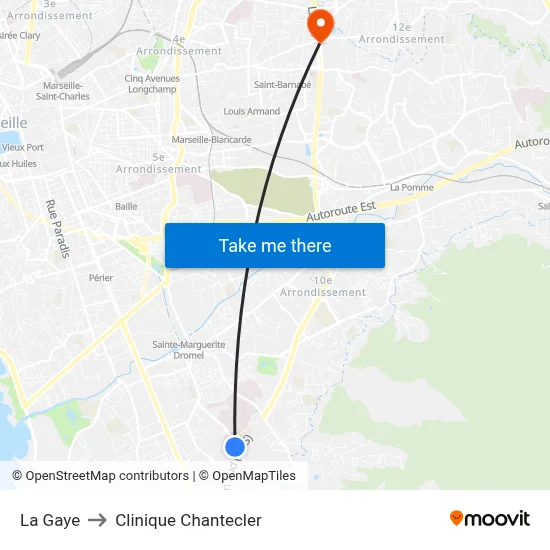 La Gaye to Clinique Chantecler map